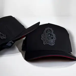 San Judas Hats Black/Red Snapback Curved Cap Unisex Cotton Casual Hat with Snapback Closure, Striking Red Accents, and Unisex Design