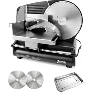 Electric Meat Slicer Machine for Home - 8.7" Deli Meat Slicer Premium Food Slicers with 2 Stainless Steel Blades and Meat Carriage for Meat Cheese Ham, Adjustable Thickness