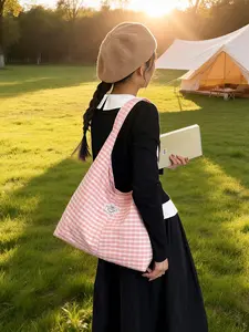 Women's Gingham Crossbody Shoulder Bag, Casual Nylon Large Capacity Commuter Canvas Backpack, Cute College Style Messenger Bag