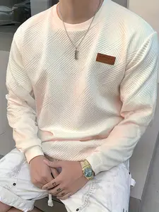 Men's Fashion Casual Sweatshirt - Soft Polyester Fiber, Round Neck, Long Sleeve, Gradual Layer with Serrated Pattern Patch |   Machine Washable, Ideal for Spring and Autumn