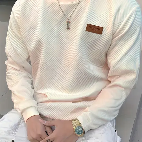 Men's Fashion Casual Sweatshirt - Soft Polyester Fiber, Round Neck, Long Sleeve, Gradual Layer with Serrated Pattern Patch |   Machine Washable, Ideal for Spring and Autumn Casual Clothing Casual Loose