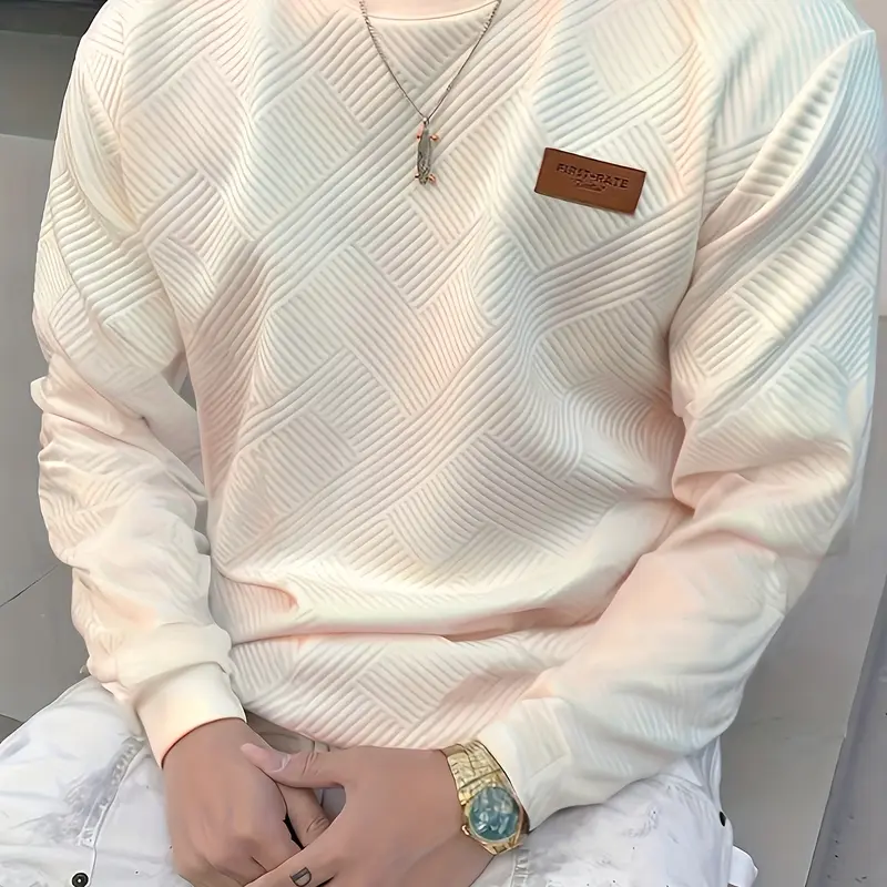 Men's Fashion Casual Sweatshirt - Soft Polyester Fiber, Round Neck, Long Sleeve, Gradual Layer with Serrated Pattern Patch |   Machine Washable, Ideal for Spring and Autumn Casual Clothing Casual Loose