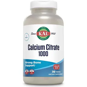 KAL Calcium Citrate 1000mg, Calcium Supplements for Women and Men, Bone Health, Teeth, Nervous, Muscular & Cardiovascular System Support, Gluten Free and Lab Verified, 80 Servings, 240 Tablets