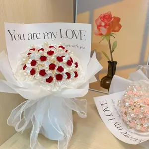 Handmade Rose Bouquet DIY Kit with Pearl Accents Elegant Packaging Perfect for Holiday Gifts Crafting Enthusiasts