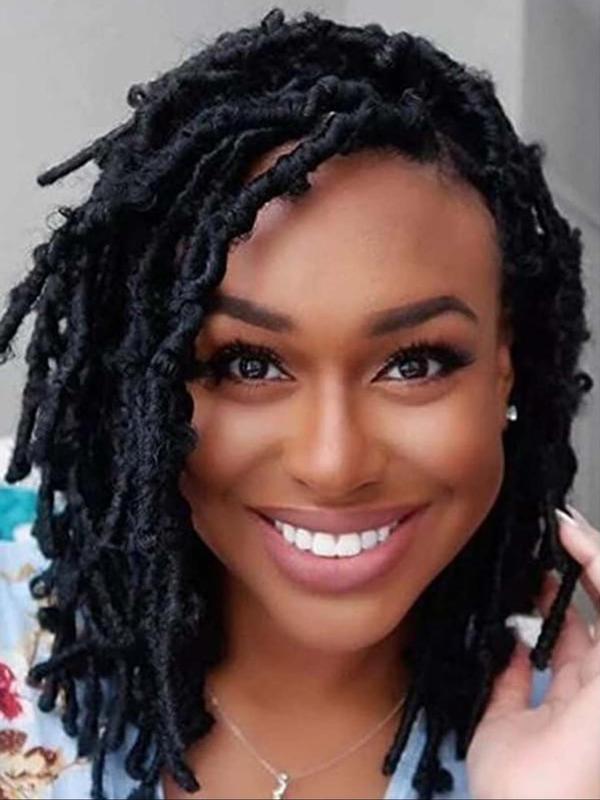 14 Inch Short Afro Dreadlock Braided Wigs for Women, Afro Curly Braided, Gorgeous Fluffy Kinky Wigs with Baby Hair Bangs, Synthetic Locs Crochet Hair for Party, Daily Use