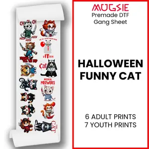 Halloween Funny Cat DTF Transfer Gang Sheets - 22x60 Direct-to-Film