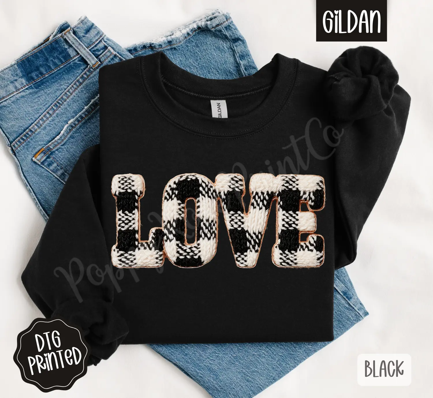 Plaid Love Sweatshirt, Trendy Women's Crewneck