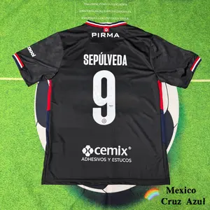 2526 Mexico League  Cruz Azul Away Black Sepulveda 9 Short Sleeve Top Football Jerseys LIGAMX Fan Edition