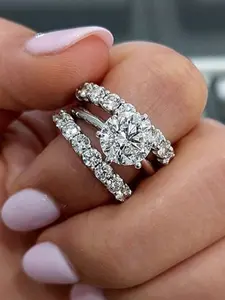 3 Pieces/Set Elegant Round Zirconia Ring Set Stackable Design, Exquisite Trendy Engagement Ring, Fashionable Jewelry for Women for Wedding Engagement Daily Wear Decoration Stackable Rings