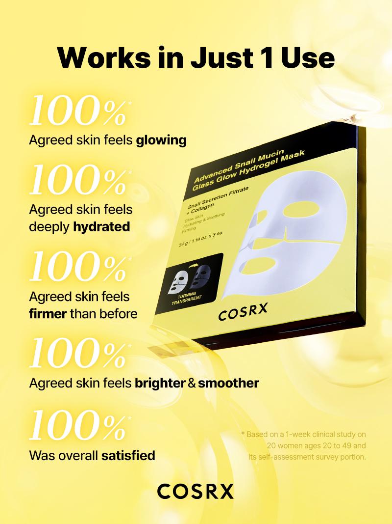 [COSRX Official] Morning Glow Emergency Set (Snail Mucin Glass Hydrogel Masks + No. 1 Snail Mucin Essence + Snail Mucin Cream) | S.O.S RAPID RECOVERY, ALL-IN-ONE GLOW Skin Care Products Skin Repair