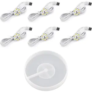Round Display Base Silicone Mold with 6Pcs Led Light for Resin Casting, USB Powered for Lamp Resin Molds DIY Epoxy Craft Luminous Lamp Base Home Decorations