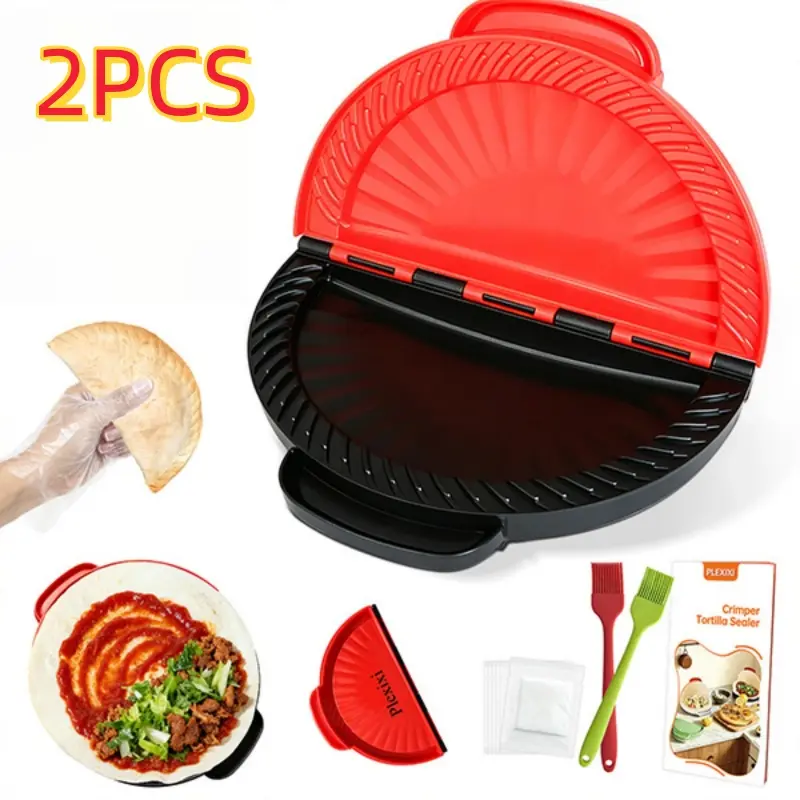 2PCS PLEXIXI Crimper Tortilla Sealer, For 10 inch Flour Tortillas Crimper for Quick Quesadilla Crimper Taco Sealer Press, Easy Crimper Tool, Includes 2*Brush Red and black