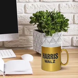 HARRIS WALZ Metallic 11 oz Mug, Election, Kamala Harris, Tim Walz, Democrats, Liberal, VOTE, Ceramic Drinkware, Save Democracy, POTUS, Madam President