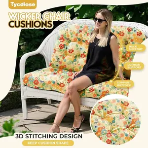 All Weather 3 Pieces Wicker Furniture Chair Cushions, Waterproof Outdoor Wicker Chair Cushion for Patio Furniture Loveseat Settee Bench, 1 Loveseat and 2 U-Shaped Thickened Cushions, Daisy