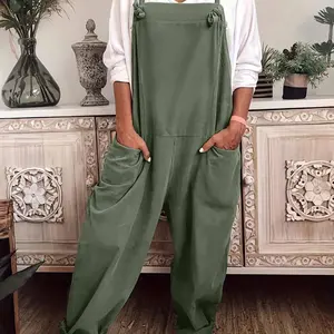 Plus Size Solid Color Wide Leg Jumpsuit without Inner Top, Casual Pocket Design Sleeveless Overalls Jumpsuit for Summer, Women's Plus Clothing for Daily Wear