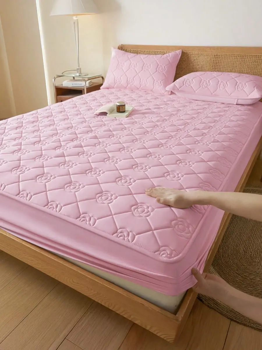 Pink Fitted Mattress Sheet - Waterproof, Breathable, Wrinkle-Resistant, Portable Soft Comfy Bedding for Bedrooms, Teen Girls’ Rooms