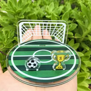 MUNBYN Mini Soccer Field Phone Holder Stand, Football Fan Desktop Accessory with Mini Trophy & Ball, Party Decor for Mobile Phones & Tablets