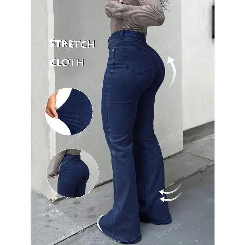 Casual Bootcut Jeans - Solid Purple High-Waist Slim-Fit Long Stretch Denim with Pockets, Zip Fly, Dry Clean, for Casual Wear