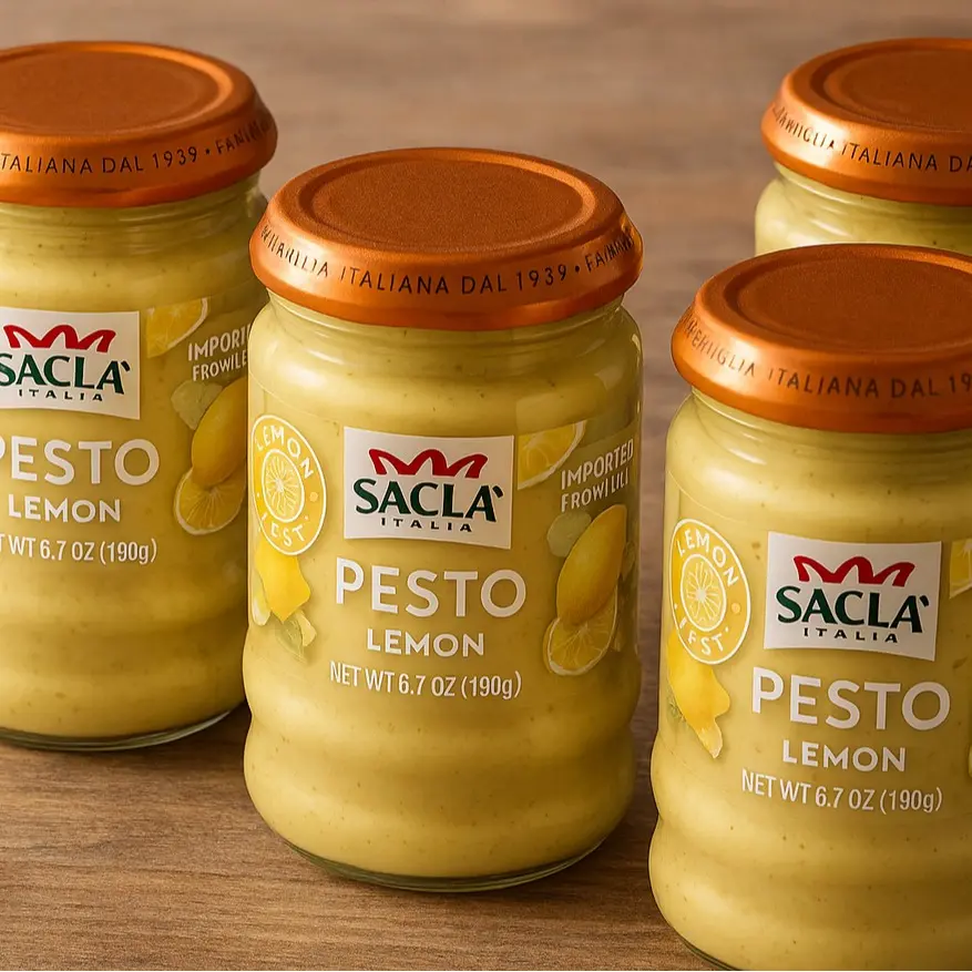 Sacla Lemon Pesto 4-Pack | Exciting New Flavor! | 4 Full Sized Jars | Authentic Imported Italian Pesto Sauce | Great Over Pasta, Fish or Chicken