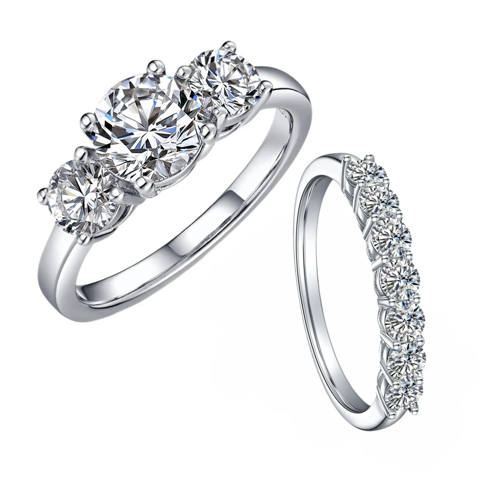 10/10 Moissanite Lab-Created 2Colors Set Ring 2CT VVS Clarity 18K Gold Plated Stackable 3 Stones Hypoallergenic Band for Women Wedding Engagement Birthday Gift Anniversary om Party Holiday Date Casual Bling  Jewelry