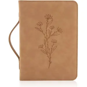 Bible Cases for Woman with Detachable Wristlet Strap,Waterproof Floral PU Leather Bible Cover for Women,Carrying Case for Women with Pockets