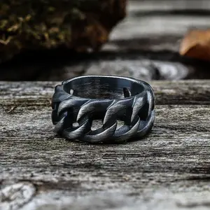 GTHIC Weave Pattern Cuban Chain Ring for Men and Women Minimalist Jewelry Stainless Steel