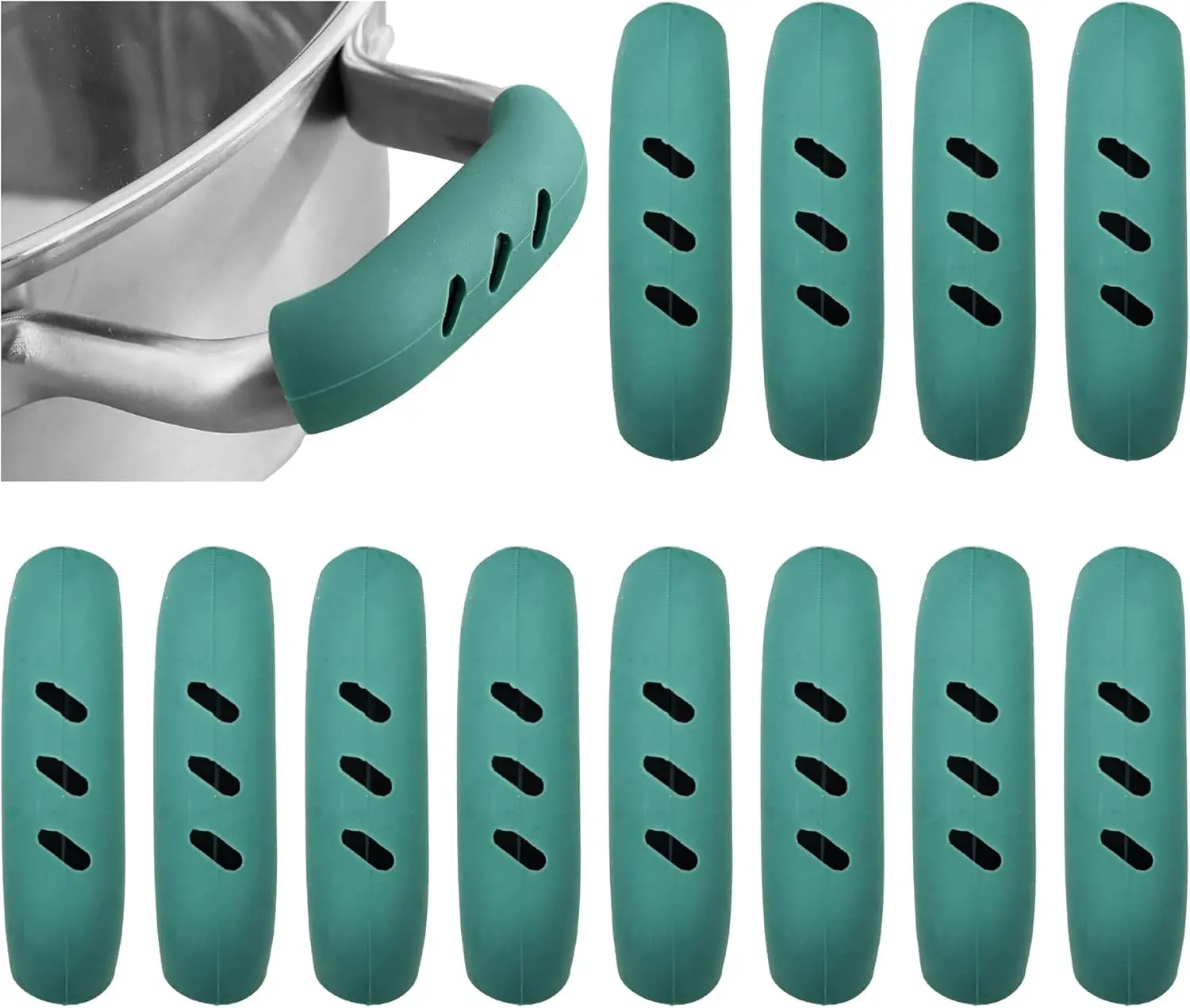 6 Pairs 3x0.8” Silicone Pan Handle Grips, Heat-Proof Pot Holder Sleeves, Anti-Scald Kitchen Covers, Non-Slip Cookware Protectors for Wok Frying Pans Griddles(Light Green)