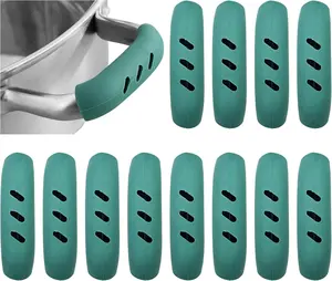 6 Pairs 3x0.8” Silicone Pan Handle Grips, Heat-Proof Pot Holder Sleeves, Anti-Scald Kitchen Covers, Non-Slip Cookware Protectors for Wok Frying Pans Griddles(Light Green)