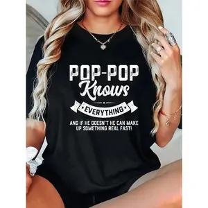 GGOR 100% Cotton Pop-Pop Knows Everything 60th Gift Funny Father's Day T-Shirt