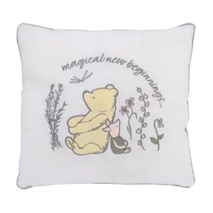 Disney Classic Pooh Naturally Friends Ivory and Taupe Magical New Beginnings Appliqued Decorative Pillow