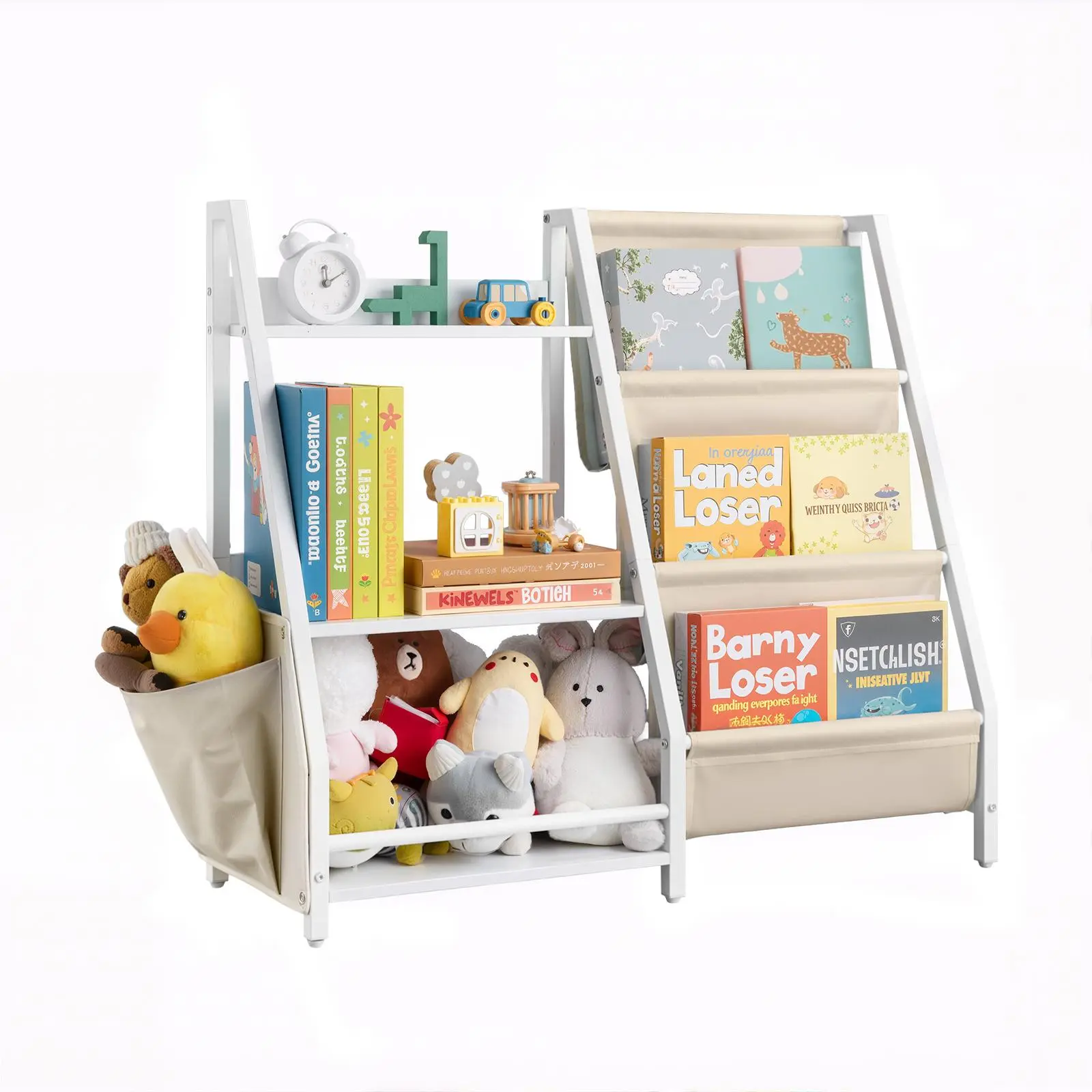 【summerfinds】VEVOR 3-Tier Kids Bookshelf, Toy Storage Organizer for Toddler, Book Shelf for Kids Rooms with Sling Book Rack and Storage Bag, Kids Storage Book Shelves for Kids Room, Playroom, Kindergarten, Nursery
