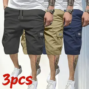 Men's Three-Piece Short Set Brown Black Green Diagonal Slash Pockets Versatile Casual Wear Everyday Work Shorts 3 PCS Menswear Stylish shorts men