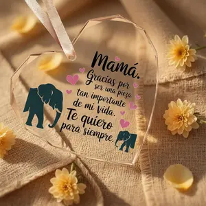 Mother's Day Gift Spanish Style, Mother Birthday Gifts, Heart Shaped Crystal Glass Pendant, Office Desk Decor Keepsake Ornament, Spanish Christmas Birthday Gift for Mom from Daughter
