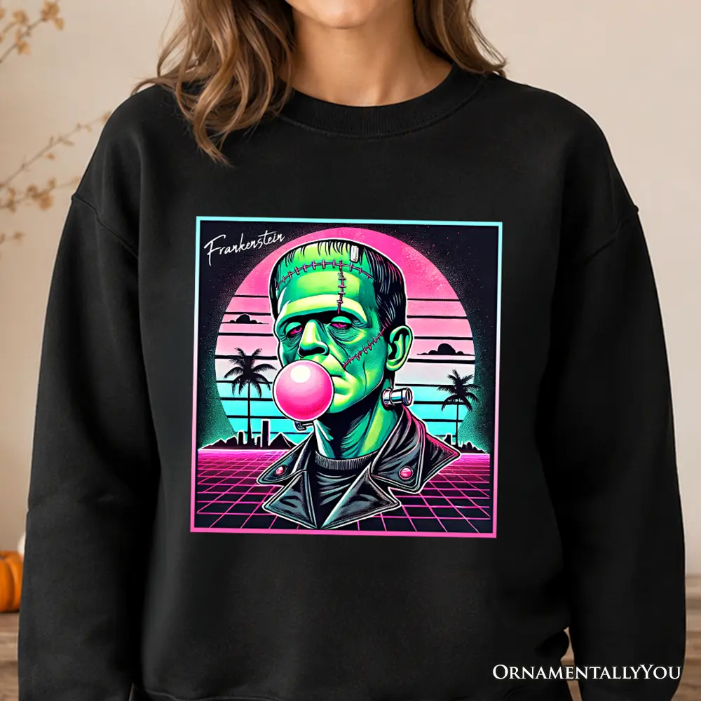 Vaperwave Frankenstein Retro Neon Horror Sweatshirt, Synthwave 80's Styled Classic Halloween Sweater