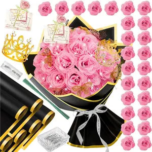 28 Red Glitter Roses Bouquet - Artificial Flowers Bouquet with Diomand Pins,Red Roses DIY Fake Flower Bouquet Kit - Sparkling Flower Arrangement for Valentine’s Day,Anniversary,Weddings Engagement