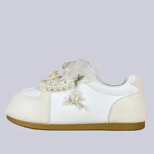 Romantic Pearl and Bow Casual Sneakers – Women’s