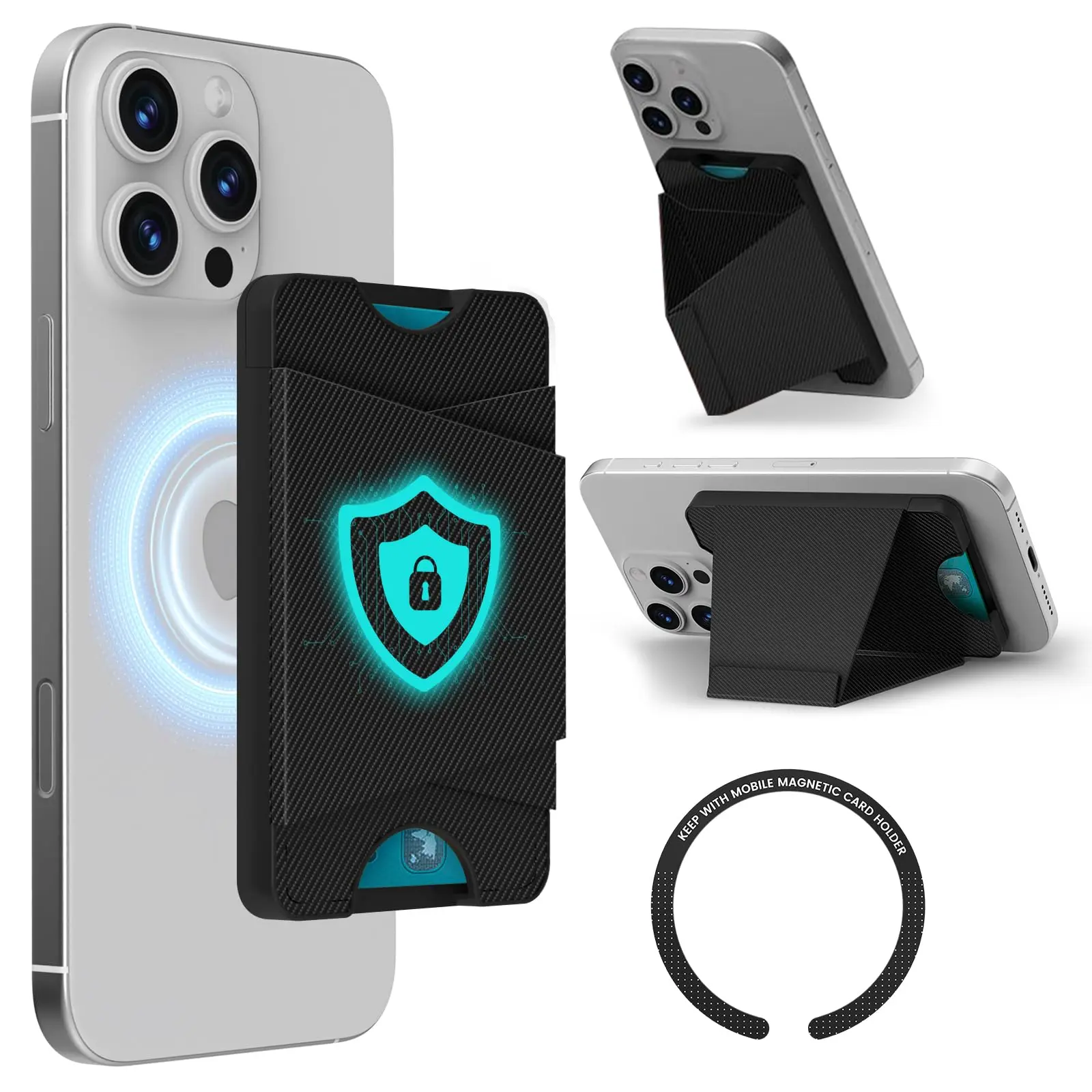 MagSafe Wireless Smartphone Wallet with 4 Card Storage RFID Blocking Adjustable Stand Secure Magnetic Lock and Polycarbonate Build for Daily Casual Use Compatible with iPhone 17/16/15/14/13/12 Series
