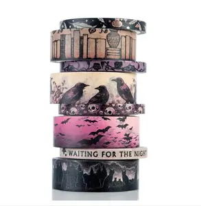 Journals Waiting for the Night Washi Tape Bundle, 8 Rolls, 4 15mm Rolls and 4 Corresponding 5mm Rolls, Goth Inspired Washi for All Your Planning