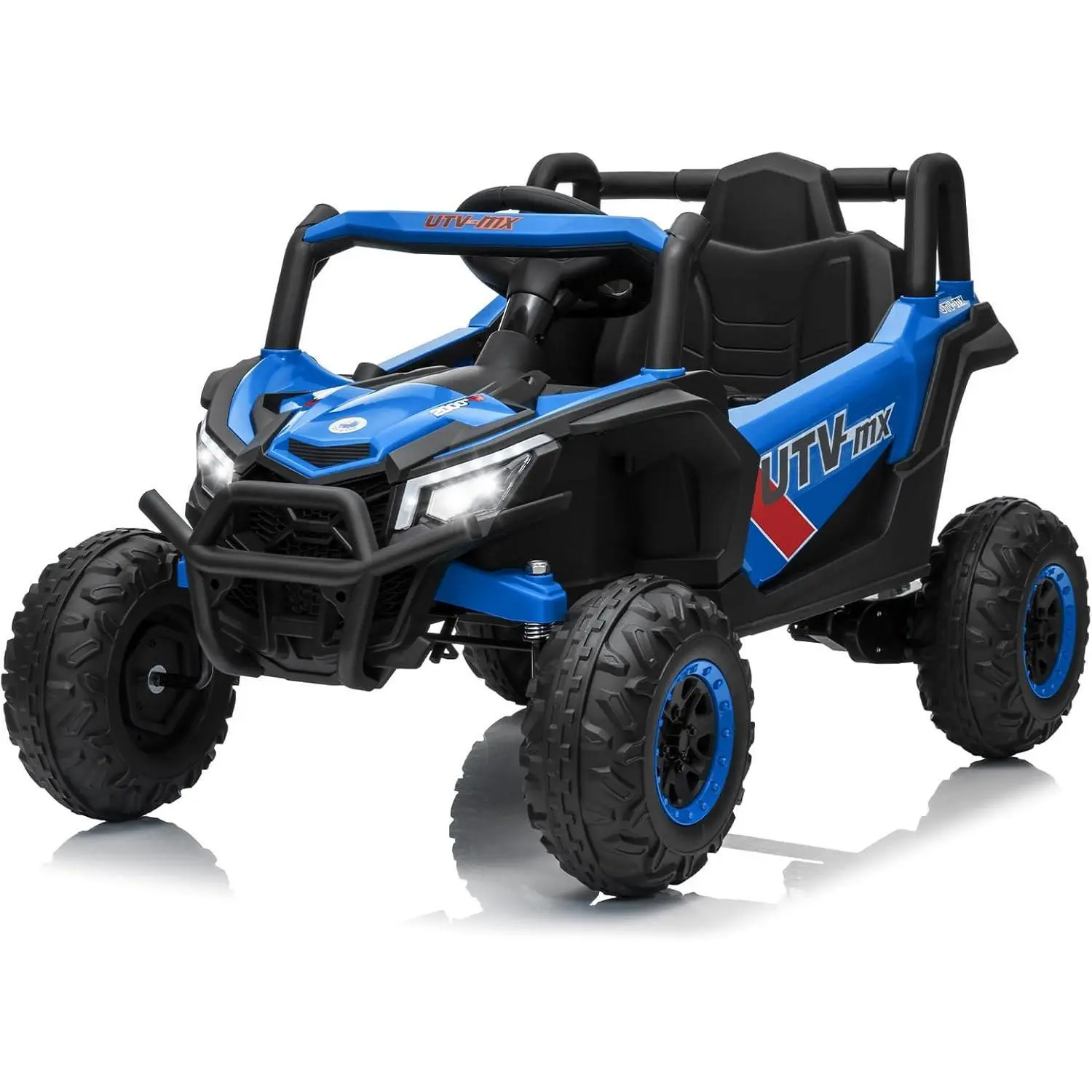 GAOMON Blue 12V Kids Ride On UTV Truck With Remote Control 4WD/2WD Switchable Four Motors Spring Suspension Eva Tires Led Lights Music And Safety Belt Blue