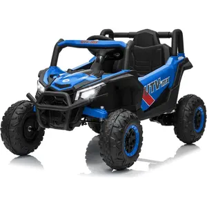 GAOMON Blue 12V Kids Ride On UTV Truck With Remote Control 4WD/2WD Switchable Four Motors Spring Suspension Eva Tires Led Lights Music And Safety Belt Blue