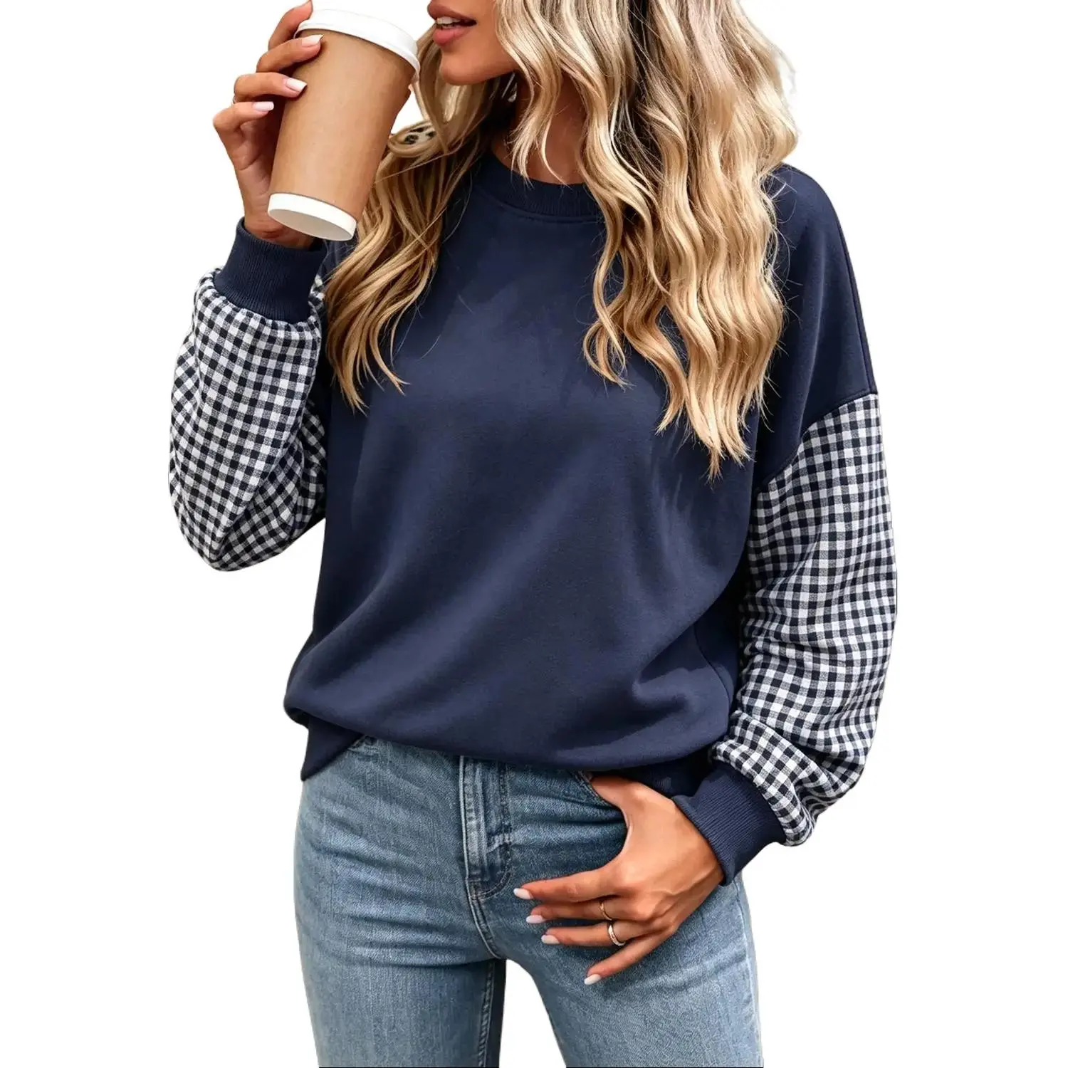 Oversized Sweatshirt for Women Fall Winter Plaid Long Sleeve Casual Pullover Top Style Trendy comfort hoodies popular hoodies sweatshirts