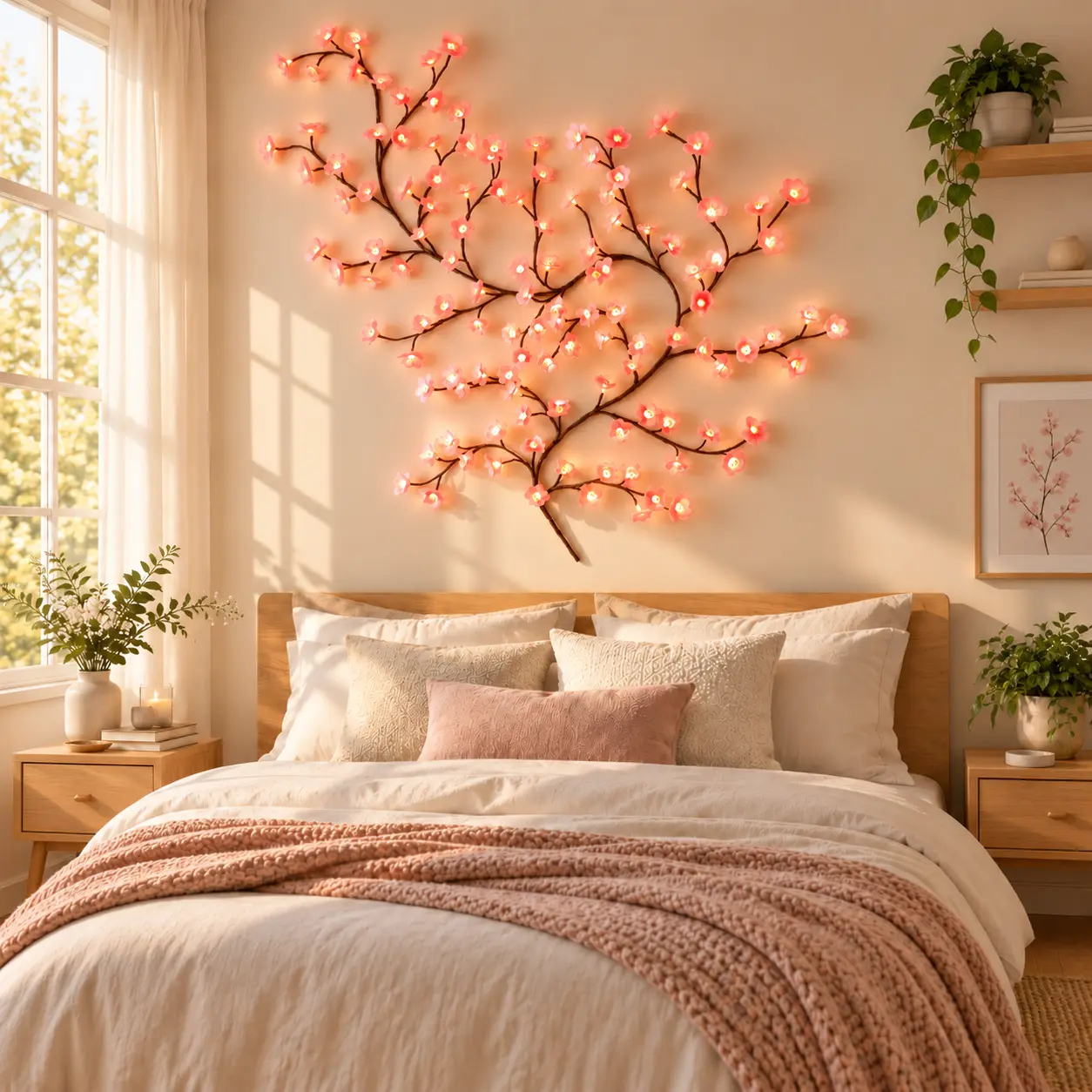 Glowing LED Cherry Blossom Tree Branch Lights Strings - DIY Flexible Bendable LED Vines Garland with Wireless Remote, Duct Tape Compatible for Bedroom Decor, Cute Room Stuff, Bedroom Items