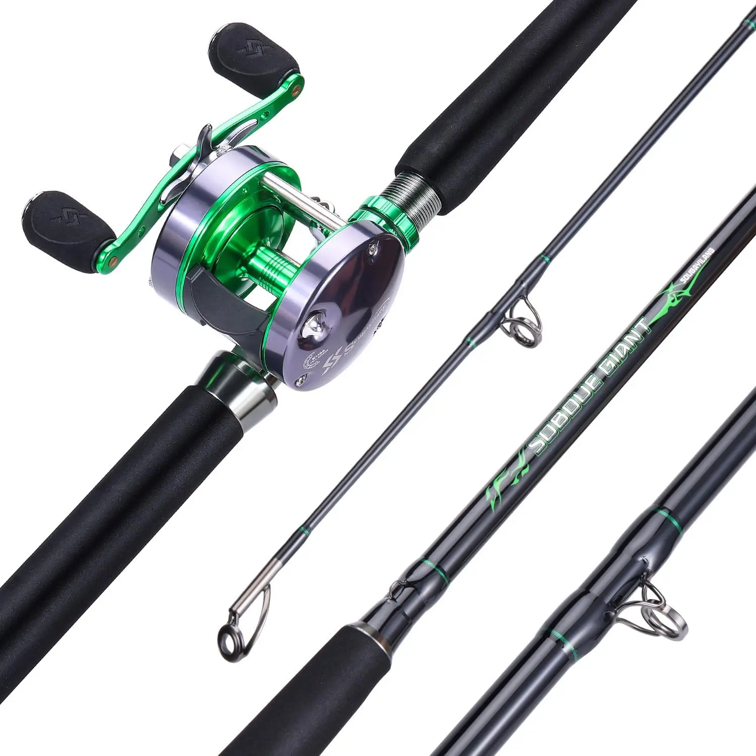 Sougayilang Catfish & Saltwater Surf Combo – 2-Piece Medium Heavy Casting Rod with Conventional Reel, 6+1 Bearings, Aluminum Uplock Seat for Catfish, Salmon, Striper, Bluefish(7'/7'6''/8')