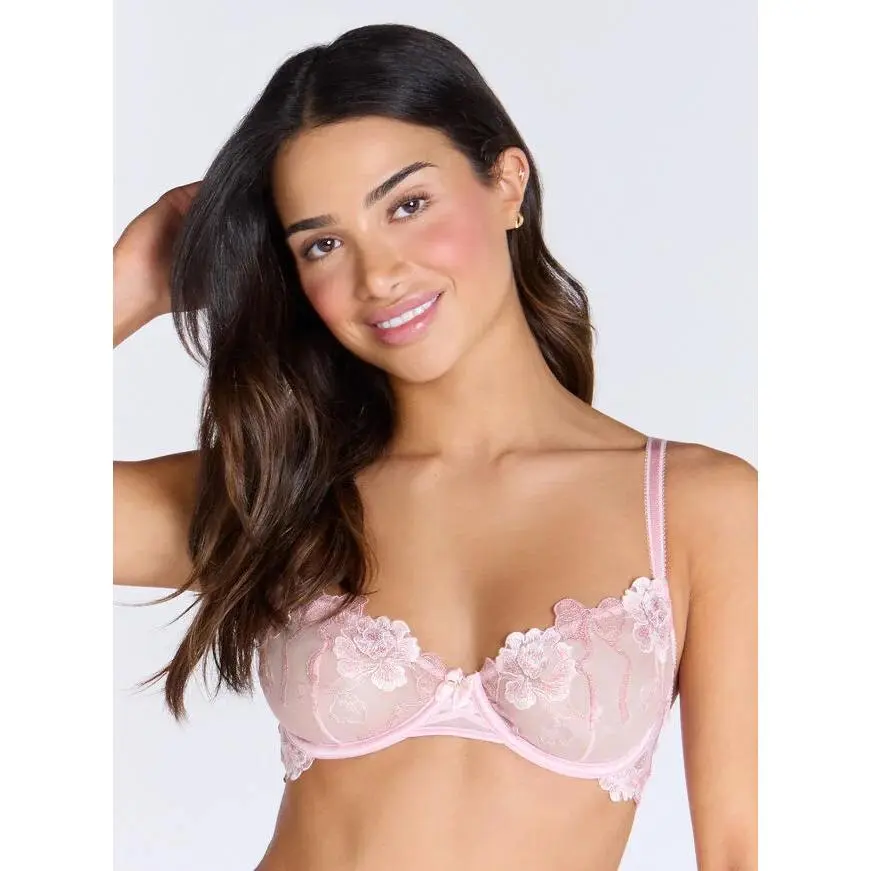 Gabriella sheer embroidered balconette bra - Light Pink