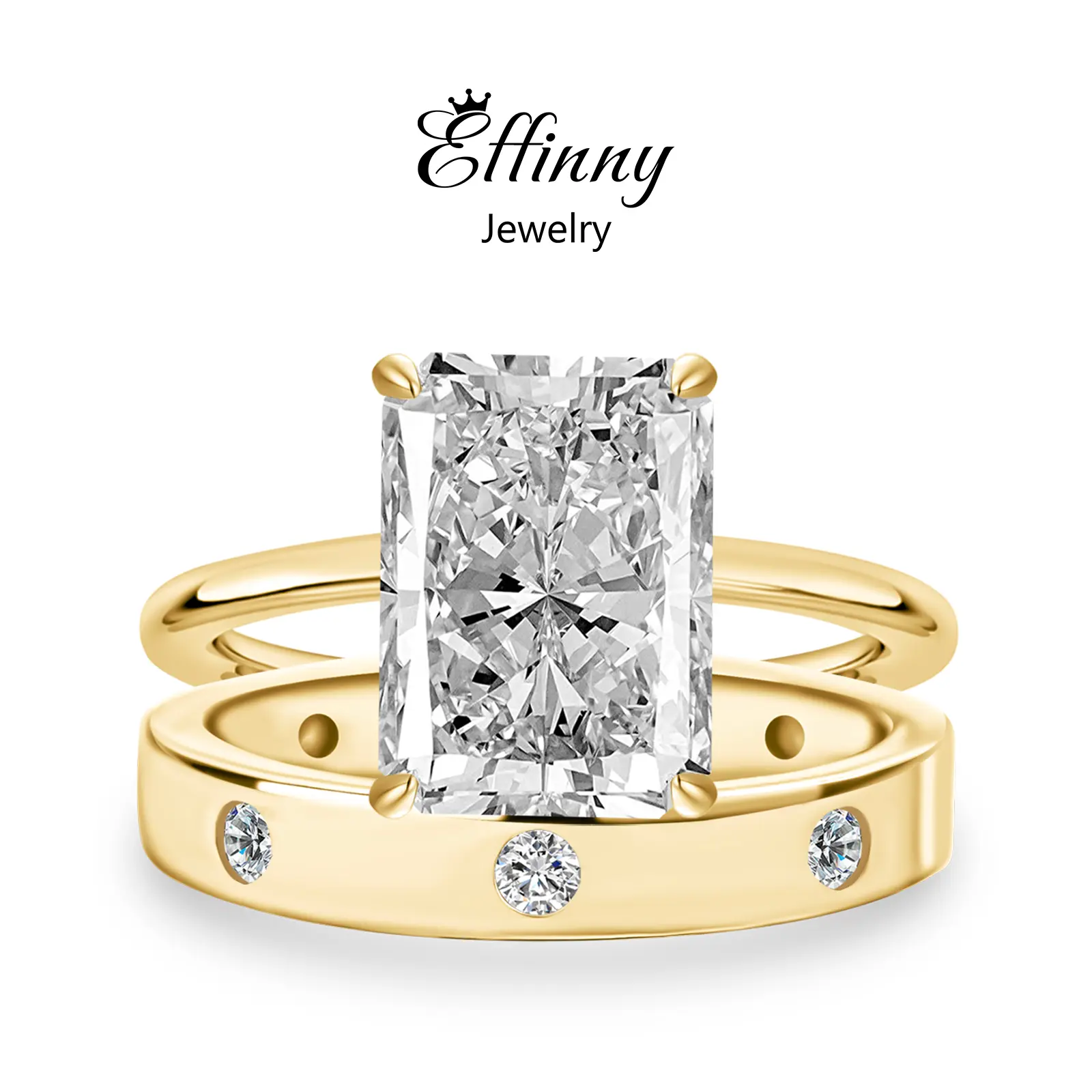 Effinny Jewelry Radiant Cut 5.0ct Wedding Ring Set, S925 Sterling Silver Promise Ring, 5A Cubic Zirconia Bridal Set Rings for Women Outdoorfun, Anniversary