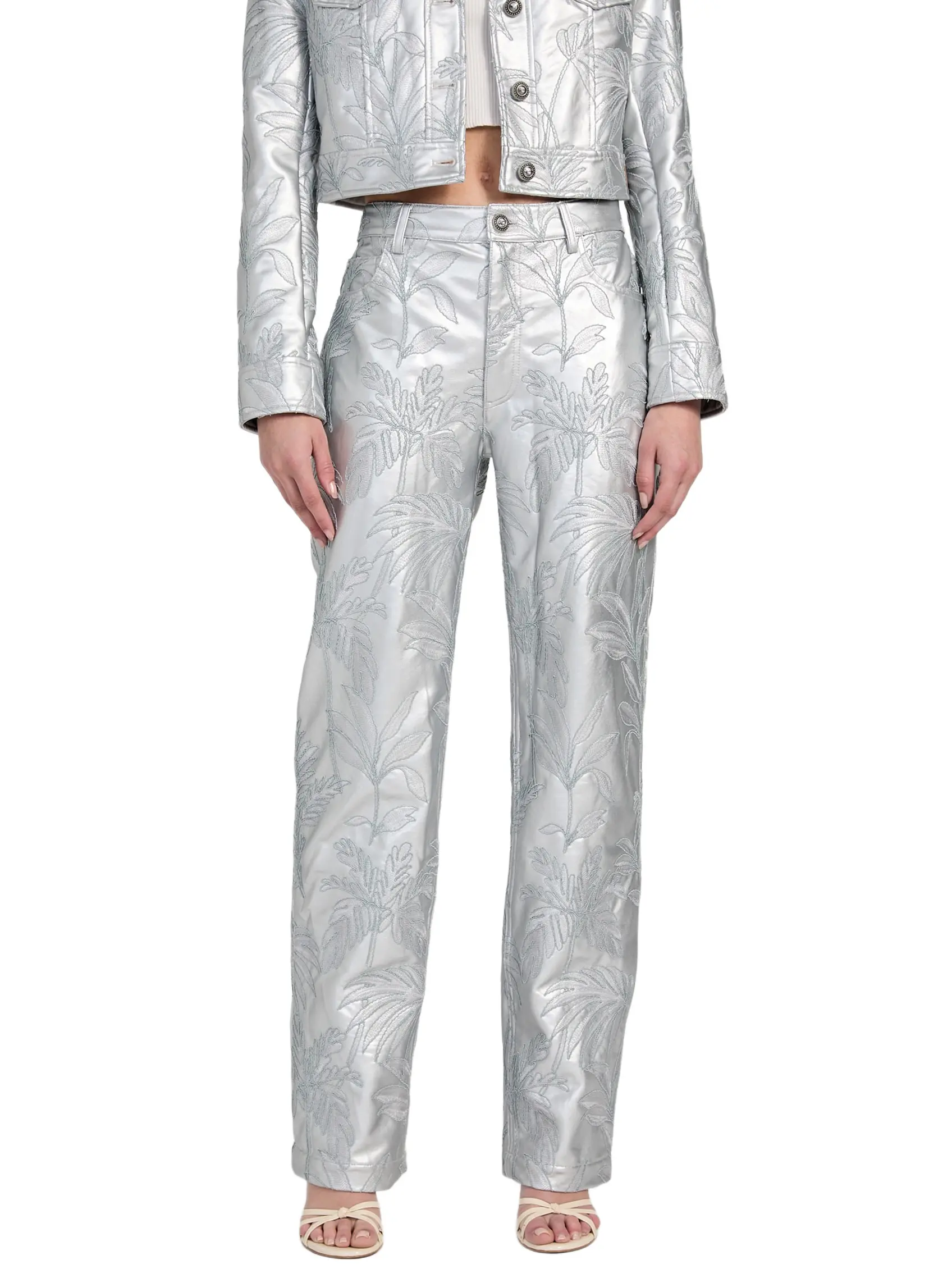 GUESS Female Clelia Faux-Leather Embroidered Pants