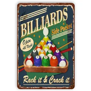 Billiards Fans Metal Signs Home Decor Billiards Side Pocket Tin Poster Plaque For Club Garage Office Wall Decoration 8x12 Inches