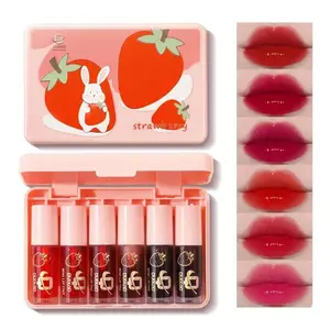 Strawberry Lip Tint Set (6 PCS) – Long Lasting Waterproof Lip Gloss, Gradient Korean Style Lip Stain Kit, Moisturizing & Smudge Proof Mini Lip Tints