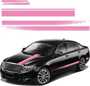 5 PCS Car Hood Stripe Sticker, Stripe Graphic Auto Body Side Sticker Racing Style Rearview Mirror Decal, Waterproof Vinyl Hood Decal DIY Exterior Decoration for Vehicles (Pink, Small)