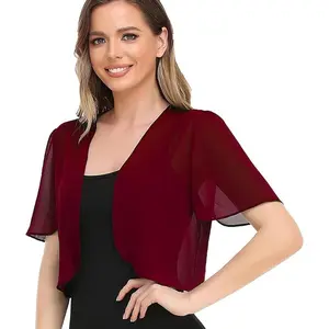 Women's Shrug Chiffon Short Sleeve Open Front Bolero Cardigan, Outerwear Shirt Tops, Summer Chiffon Blouse Shawl Cape